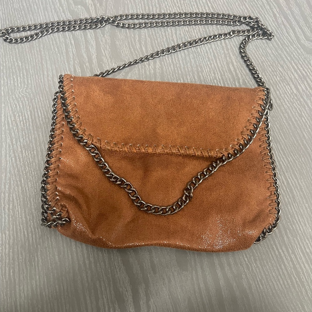 Vegan suede and chain crossbody bag